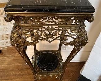 Antique brass and black marble stand