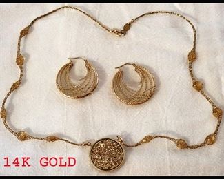 14K Gold Earrings and 14K Gold Necklace