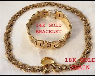 18K Gold Chain and 14K Gold Bracelet; Just Stunning Pieces!