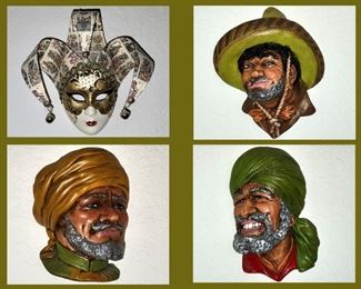 Small Mardi Gras Mask and Chalkware Bossons Style Heads 