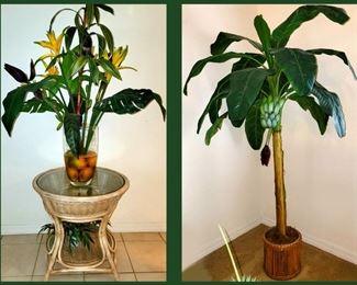 Large Faux Plant in Acrylic Filled Vase and Tall Faux Banana Tree 