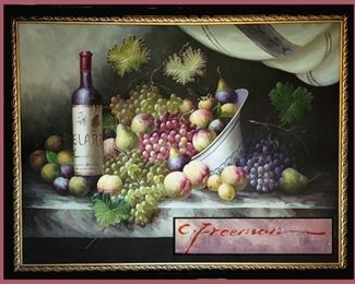 Very Large Signed Still Life Oil Painting on Canvas 