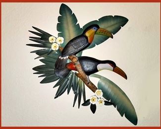 Beautiful Large Wood and Metal Toucan Wall Sculpture