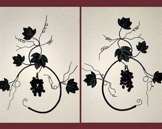 Pair of Metal Wall Sculptures with Glass Grapes