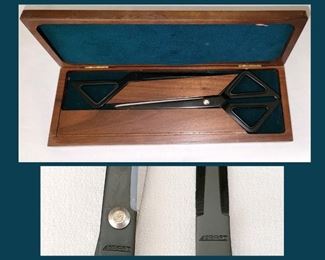 Mid Century Modern Scissors in Wooden Box Marked