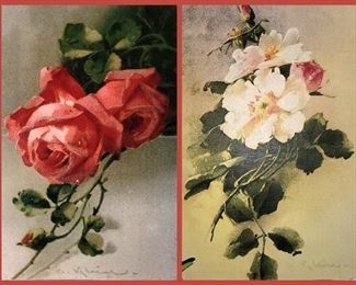 Pair of Pretty Hanging Floral Plaques; They are Marked on the Backs 