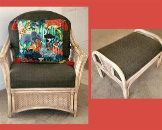 Braxton Culler Rattan Chair and Ottoman; Part of the Matching Set 