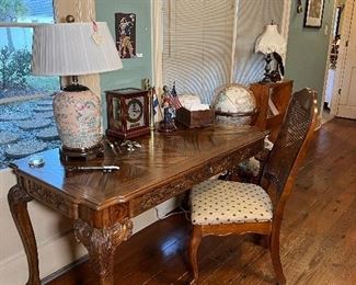 Carved Wood Library/Ladies Desk with Ball and Claw Feet