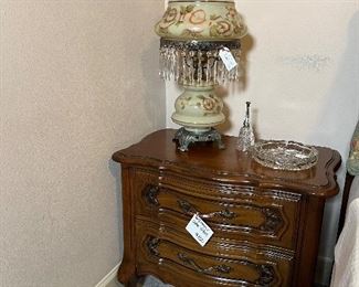 Vintage Hurricane Lamp with Crystal Prisms
