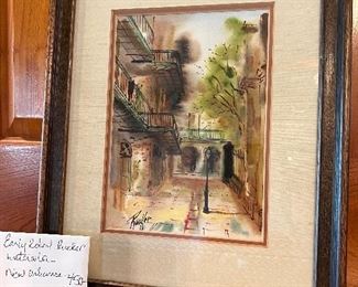 Early Robert Rucker Watercolor New Orleans Courtyard