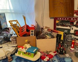 Vintage toys, garage play set, Train sets and train layout , vintage Fisher Price boat