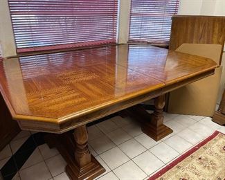 Vintage, large dinning table with leaf and protective pads