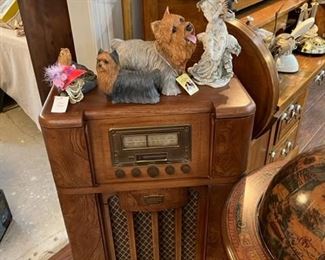 Reproduction of a floor standing radio cabinet, dog collectables