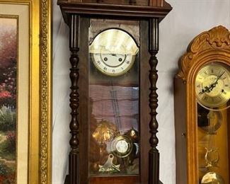 Antique German Pfeiikreuz with an R & A Pendulum Gingerbread clock c1900.
