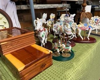 Carousel horses, New Bibles in wood storage boxes