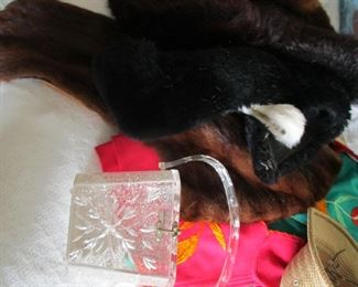 Lucite handbag and some little furs