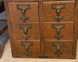 Antique Oak 6 Drawer Index File Cabinet