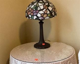 Leaded Lamp, Crochet Cover and table