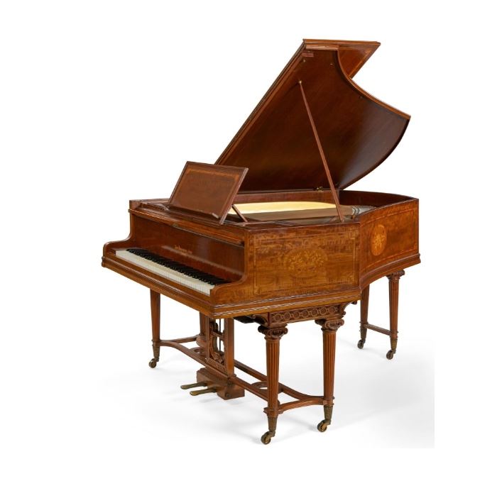 John Broadwood & Sons 5' 6" Marquetry Inlaid Mahogany Art Case Barless Grand Piano, London, Case Possibly Designed By C. Garrick Allom, Serial #47451, 1903