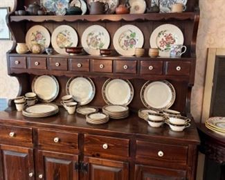 Cupboard with pretty dishes including Royal Peony set by Lenox