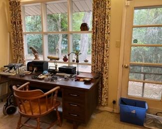 Desk, chair, office supplies 