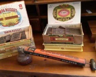 Print blocks, old Black flag sprayer