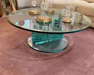 Vintage Stacked Glass Base Round Coffee Table