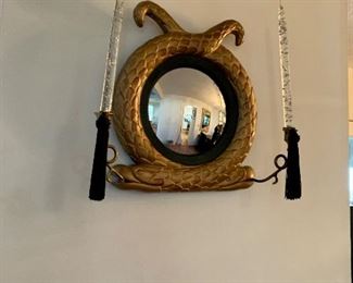 Vintage Serpent Morror with Brass Candle Holders