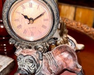 Table Clock with Bulldog figurine