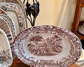 Brown Transferware Platters and Plates
