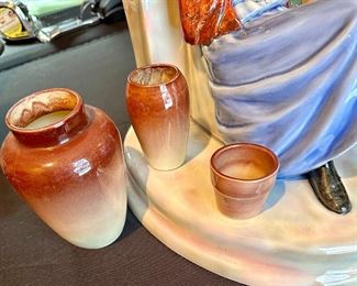 Rare Will George Grandmother Figurine.  Shown with Will George Pottery Vases