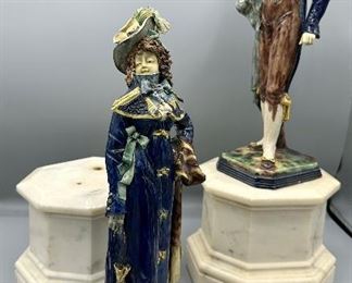 Ornate 18th Century Figurines with Marble Stands