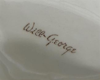 Rare Will George Grandmother Figurine.  Shown with Will George Pottery Vases