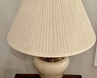 Very Nice Mid-Century Modern Cream and Brass Table Lamps (2 Available)