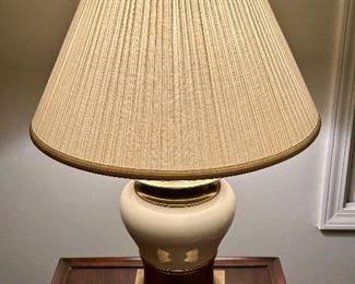 Very Nice Mid-Century Modern Cream and Brass Table Lamps (2 Available)