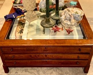 Bob Timberlake Glass Display Cocktail Table with 3 Map Drawers