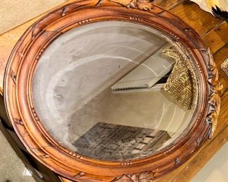 Vintage Round Wood Framed Mirror