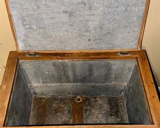 Antique Top Loading Cooler,  Inside of Cooler with Drain