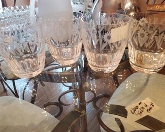Set of (4) etched wine glasses