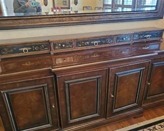 This buffet is 7' x 24" deep. ***NOTE*** the top accent piece is separate 7' x 14" deep