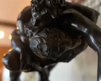 Bronze sculpture of two wrestlers by Joseph (Jef) Lambeaux, signed.
