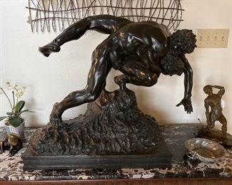 Bronze sculpture of two wrestlers by Joseph (Jef) Lambeaux, signed.