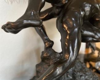 Bronze sculpture of two wrestlers by Joseph (Jef) Lambeaux, signed.
