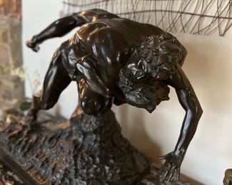 Bronze sculpture of two wrestlers by Joseph (Jef) Lambeaux, signed.