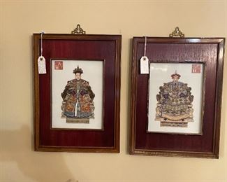 Antique Chinese Portrait Paintings on Porcelain signed both in Dragon Robes