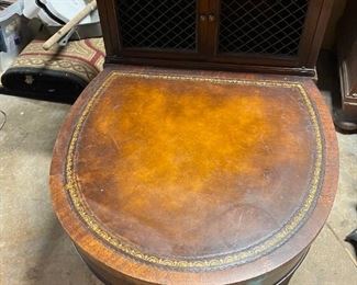 Antique Leather Phone Table Rare