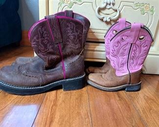 (2) Pairs of Cowgirl Boots ( Ariat Size 8 and Children Old West Size 12)