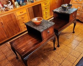 2 end tables and matching coffee table, real Italian marble tops
