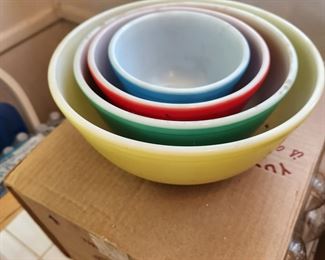 Vintage, MCM Pyrex primary colors bowl set, numbers 401, 402, 403, 404
