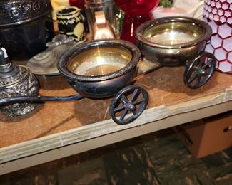 vintage silver plate rolling wine wagon by F.B. Rogers